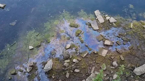 River Polution With Chemical Spill Into River Water Stock Footage 225349336