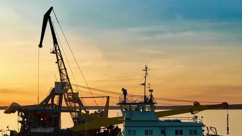 River port at sunset time. time laps Stock Footage 108379818