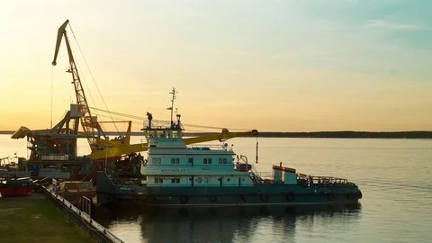 River port at sunset time. time laps Stock-Footage 109622272