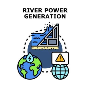 River power generation providing renewable water energy Stock Illustration