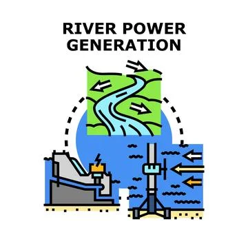 River power generation vector concept illustration Stock Illustration