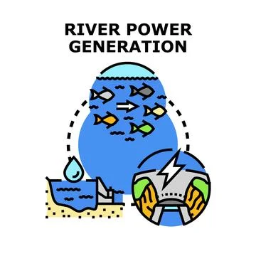 River power generation vector illustration featuring hydroelectric energy Illustrazione stock