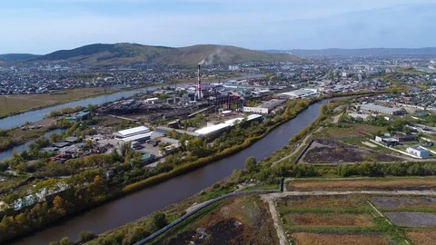 River power station city Stock Footage 88066583