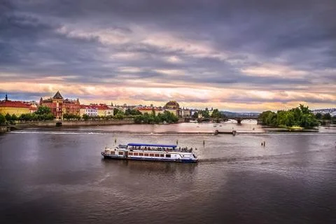 River in Prague in the evening Stock Photos