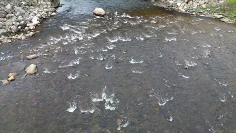 River presents a beautiful dance of water against rock Stock Footage 253472576