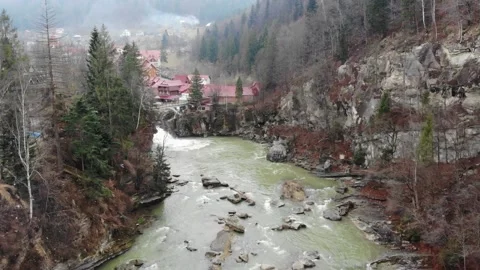 River Prut and waterfall Probiy in Yaremche, Carpathians Stock Footage 160608185