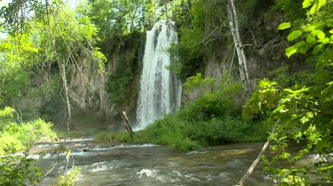 River races away from waterfall Stock Footage 52337520