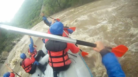 River Rafting as extreme and fun sport Stock Footage 48301040