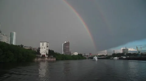 River. Rainbow. City Stock Footage 52981701