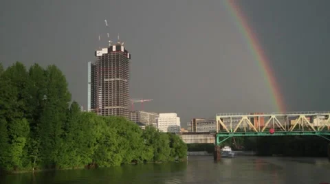 River. Rainbow. City Stock Footage 52981750