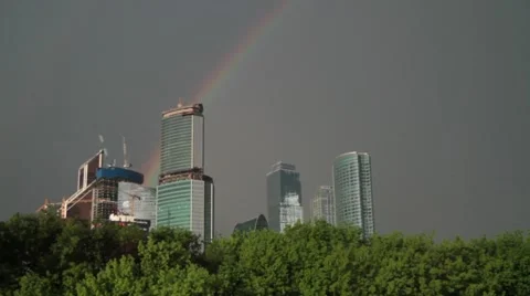 River. Rainbow. City Stock Footage 52982094