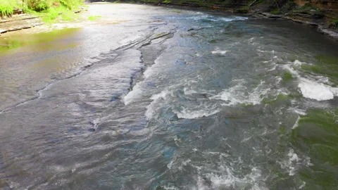 River Rapids Aerial Fly Over in Letchworth State park Stock Footage 241046358