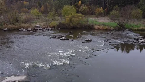 River rapids. Autumn. Static. Video stock 143505915