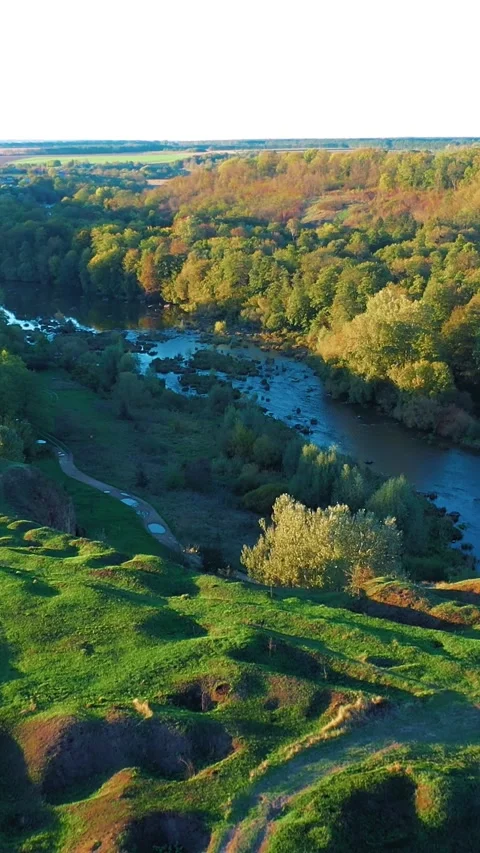 River with rapids. Beautiful fall nature by the river. Vertical video. Stock Footage 288218923