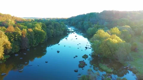 River with rapids. Beautiful fall nature by the river. Aerial view. Stock Footage 288220334