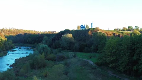 River with rapids. Beautiful fall nature by the river. Aerial view. Stock Footage 288220348