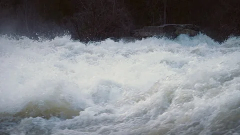 River Rapids Crashing over Limestone Steps in Slow Motion Stock Footage 338446324