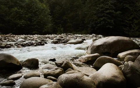 River Rapids With Large Rocks Stock Photos