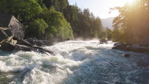 River Rapids in Merced River In Yosemite National Park Stock Footage 245941624