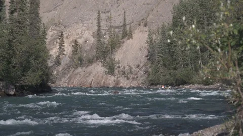 River with rapids by a mountain and a forest Stock Footage 92366294