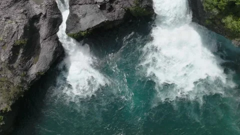 River Rapids Through Forest and Volcanic Rocks in Chile Petrohue Waterfalls Stock Footage 310613085
