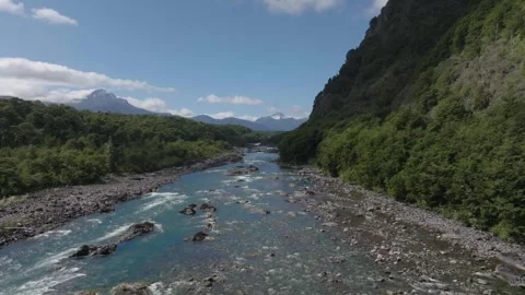 River Rapids Through Forest and Volcanic Rocks in Chile Petrohue Waterfalls Stock Footage 310613867