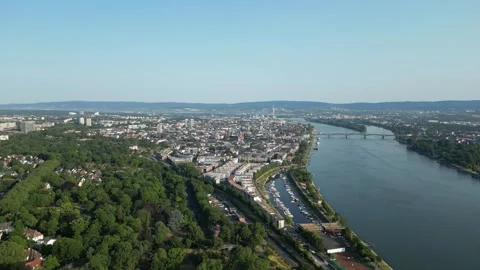 The river Rhine at the city of Mainz - Down-Mov-Clip Stock-Footage 245670868