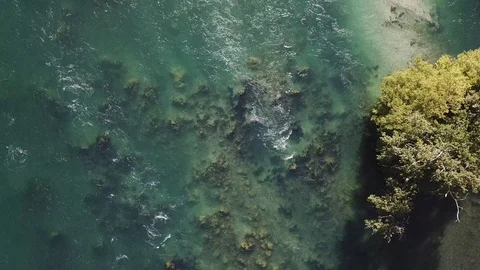 River, Riverbed, River with tree, Riverstones, Water, Aerial, Luftaufnahme, 4K 스톡 동영상 90357675