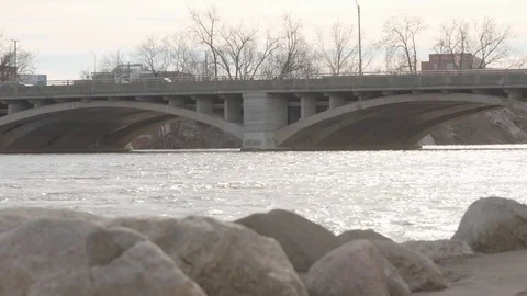 River Rocks and Bridge Stock Footage 85367341