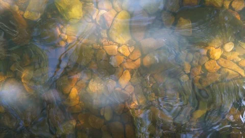 River rocks under water with reflections,slow motion Video stock 106107054