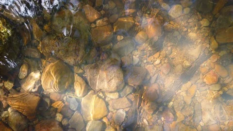 River rocks under water with reflections,slow motion Stock Footage 106107966