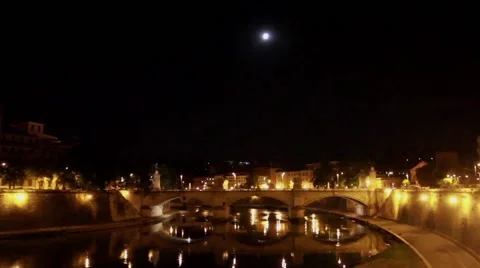 River in Rome at Night Stock Footage 52933188