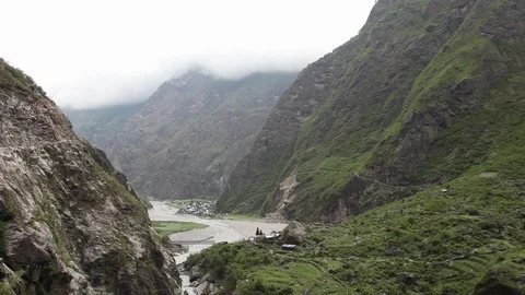 River Running Down Himalayan Village Stock Footage 86758302