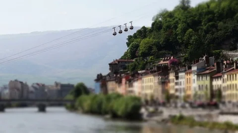 River running through the city of Grenoble Stock Footage 76412143