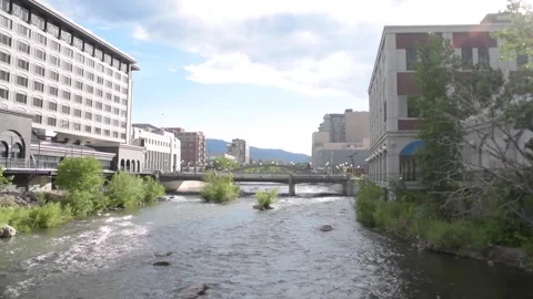 River running through the city of Reno Stock Footage 130769769