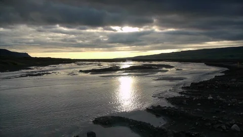River Running Through Cloudy Iceland Landscape Stock Footage 86754961