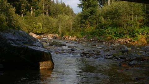 River Running Through The Mountain Valley Video stock 79749864