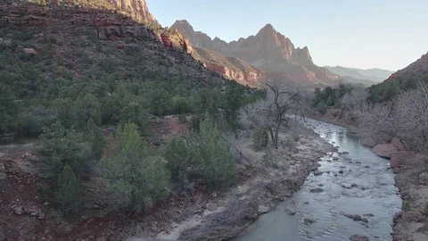 River running through Zion at sunset Stock Footage 93996248