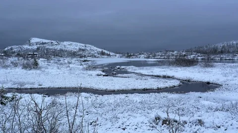 River running trough winter landscape 動画素材 78613362