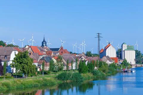 River saale with windmills Stock Photos