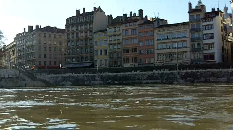 The river Saône flows through Lyon, France Video stock 707956