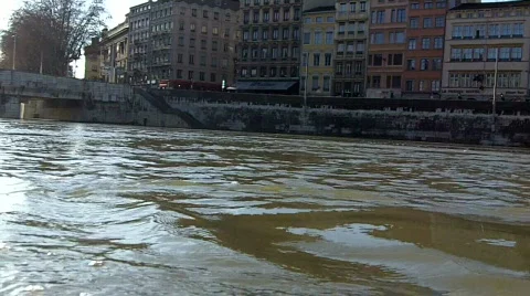 The river Saône flows through Lyon, France Stock Footage 708015