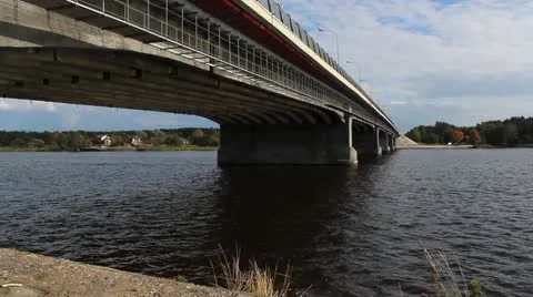 River scene with bridge Stock Footage 12256149