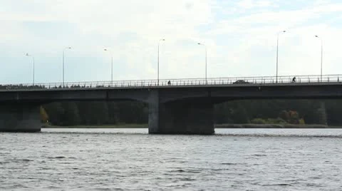 River scene with bridge Stock Footage 12256335