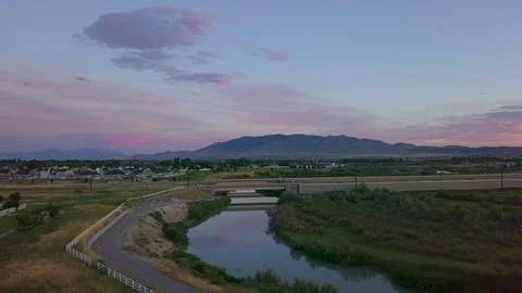 River scene at sunset Stock Footage 113534145