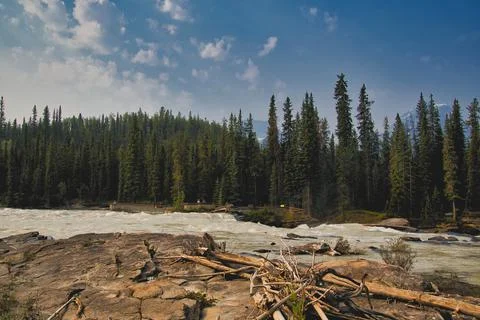 The river section of Athabasca Falls.   Jasper AB Canada Stock Photos