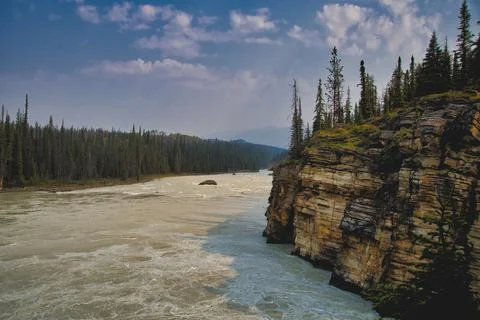 The river section of Athabasca Falls.   Jasper AB Canada Stock Photos