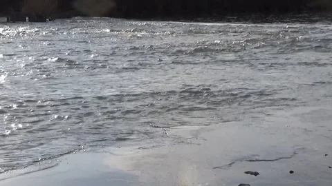 River, seething stream, on the shore thin ice Stock Footage 75336497