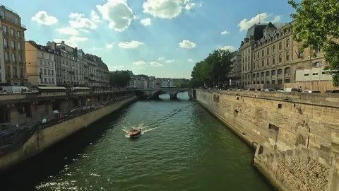 River Seine city in Paris Stock Footage 244168053