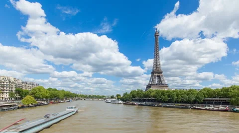 River Seine with the Eiffel Tower, Paris, France, Europe - Time lapse Stock Footage 54131965